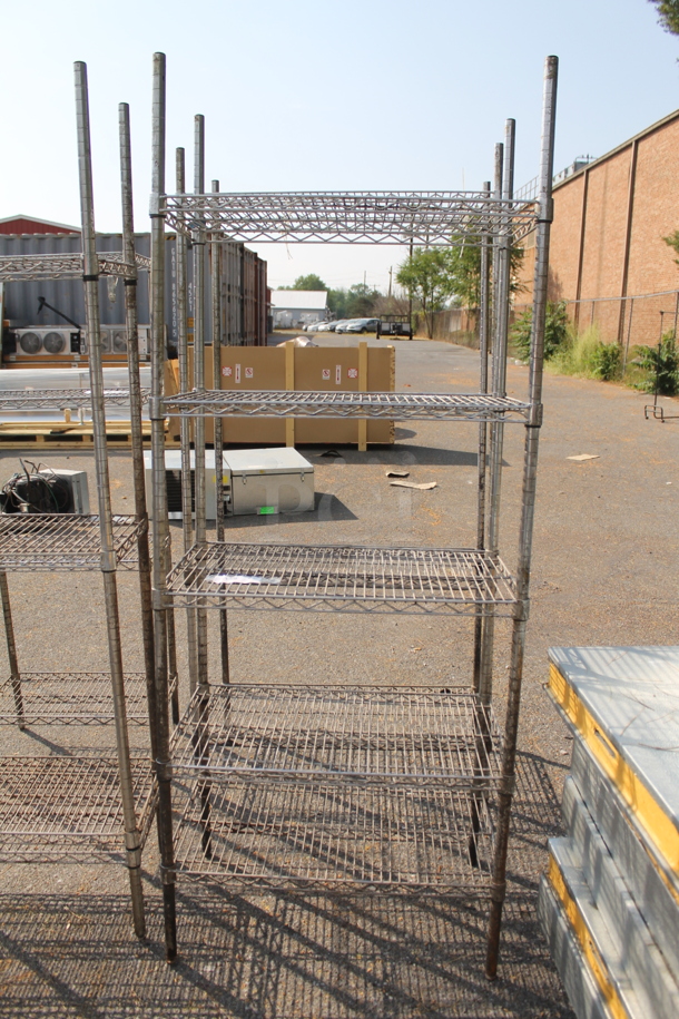 Chrome Finish 5 Tier Wire Shelving Unit. BUYER MUST DISMANTLE. PCI CANNOT DISMANTLE FOR SHIPPING. PLEASE CONSIDER FREIGHT CHARGES. - Image 1 of 4