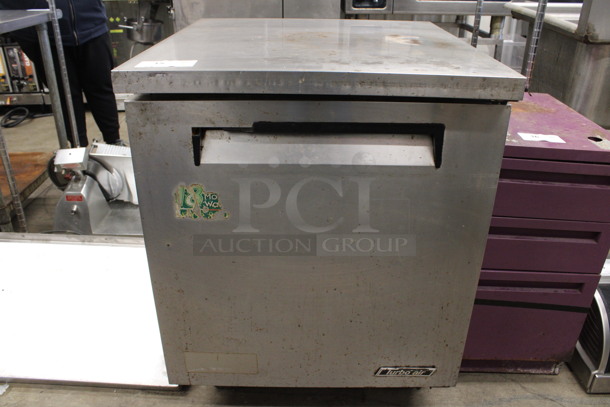 Turbo Air Model TUR-28SD Stainless Steel Commercial Single Door Undercounter Cooler on Commercial Casters. 115 Volts, 1 Phase. 27.5x30x36. Tested and Powers On But Does Not Get Cold