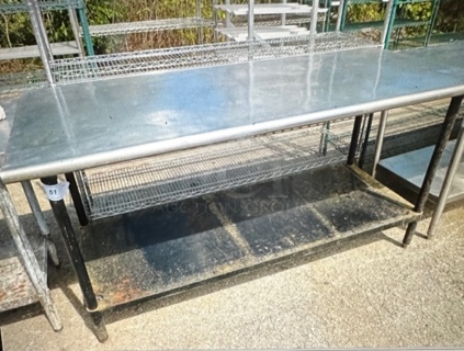 One Stainless Steel Table With Under Shelf. 72X30X35