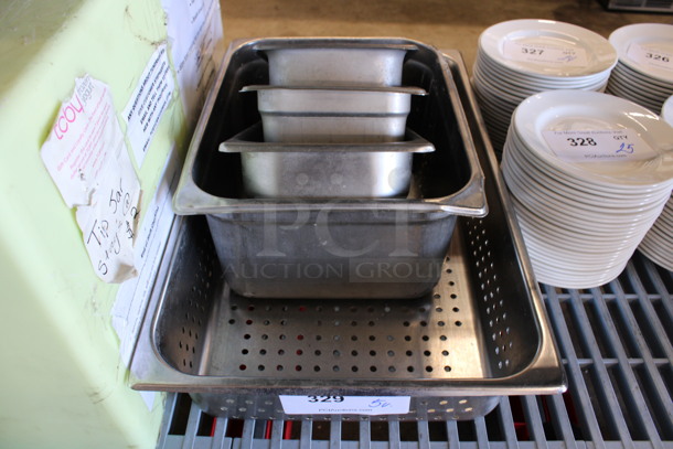 5 Various Stainless Steel Drop In Bins; 1/6, 1/4, 1/3, 1/2 and Full Size. 5 Times Your Bid!