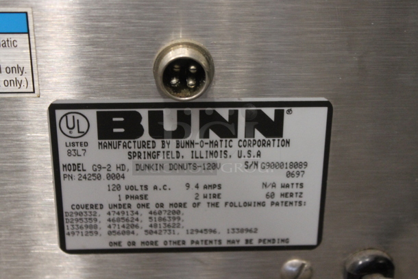 Bunn  G9-2 HD Stainless Steel Commercial Countertop Coffee Bean Grinder. 120 Volts, 1 Phase. Tested and Working! - Image 7 of 7
