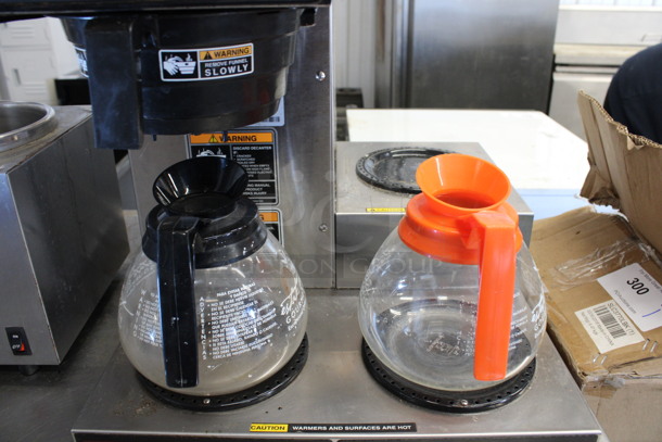 2012 Bunn Model CWTF15 Stainless Steel Commercial Countertop 3 Burner Coffee Machine w/ Poly Brew Basket and 2 Coffee Pots. 120 volts, 1 Phase. 16x21x17 - Image 3 of 5