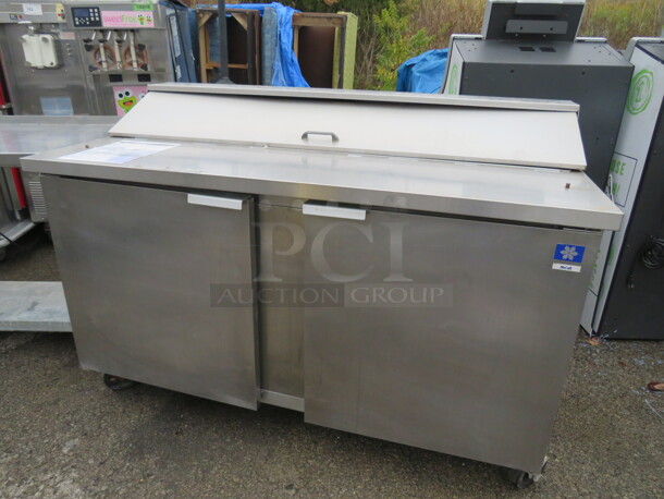 One McCall 2 Door Refrigerated Prep Table On Casters. 115 Volt. Model# D-15-16. 60X30X43. Working Not Cold. - Image 1 of 3