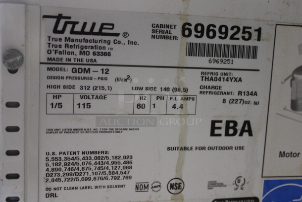 2012 True GDM-12 ENERGY STAR Metal Commercial Single Door Reach In Cooler Merchandiser w/ Poly Coated Racks. 115 Volts, 1 Phase. Tested and Working! - Image 3 of 4