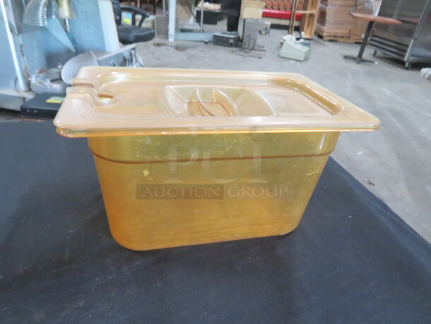 1/4 Size 6 Inch Deep Amber Food Storage Container With Lid. 2XBID 2XBID