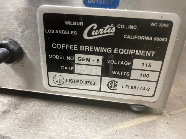 Working! Curtis GEM-3/GEM-8  1.5 Gallon Satellite Commercial Coffee Server With Warmer Stand NSF 115 Volt Tested and Working! - Image 6 of 10