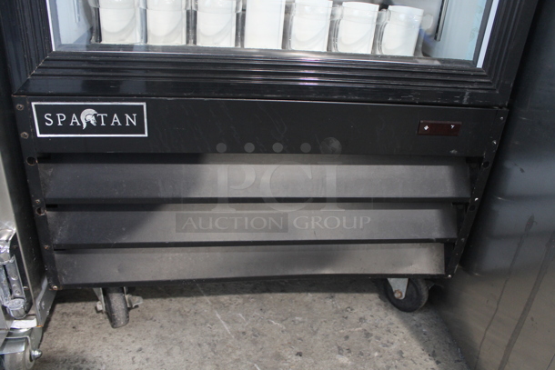 Spartan SGM-23RV Metal Commercial Single Door Reach In Cooler Merchandiser w/ Poly Coated Racks and Drink Sliders on Commercial Casters. 115 Volts, 1 Phase. Tested and Powers On But Does Not Get Cold - Image 4 of 8