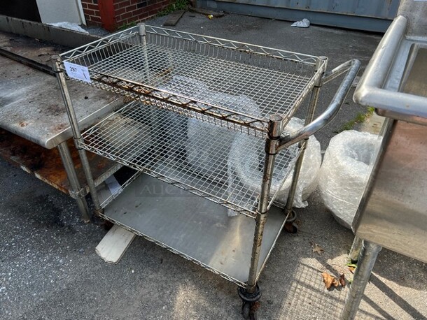 Chrome Finish 3 Tier Cart w/ Push Handle on Commercial Casters. 34x18x33 - Image 2 of 3