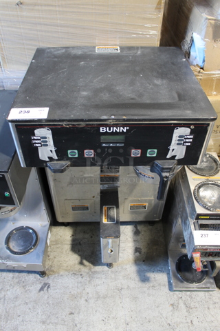 2011 Bunn DUAL TF DBC Stainless Steel Commercial Countertop Double Coffee Machine w/ Metal Brew Basket. 120/208-230 Volts, 1 Phase. 