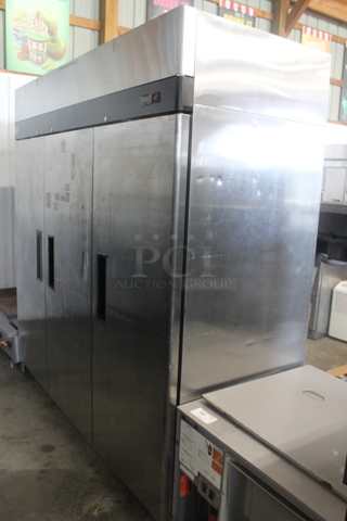 2017 Atosa MBF8003 Stainless Steel Commercial 3 Door Reach In Freezer w/ Poly Coated Racks. 115/208-230 Volts, 1 Phase.