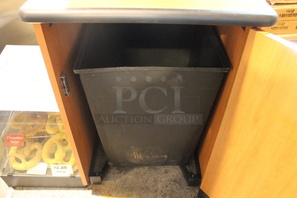 Wood Pattern Trash Can Shell w/ Trash Deposit Hole, Tray Return, Door and Trash Can. - Image 3 of 3