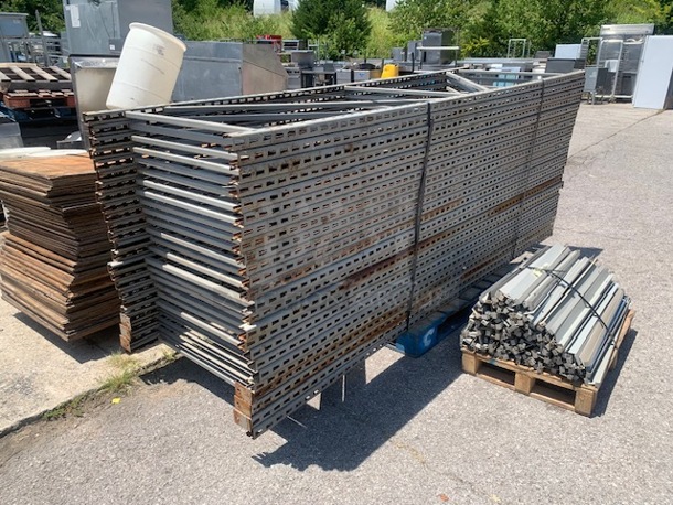 One Mega Lot Of Pallet Racking. 36 Uprights 10ftX3ft, 131 8' Beams, 64 Pieces Of 8X3 Wood, 193 Slates 3' Long. - Image 3 of 4