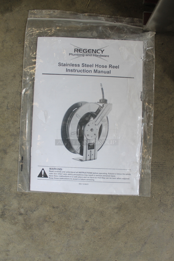 BRAND NEW IN BOX! Regency SSL808153 Open Powder-Coated Stainless Steel Hose Reel with 50' Hose. - Image 2 of 7