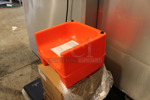 3 BRAND NEW IN BOX! Lancaster Table & Seating 164BCDUALNRD Orange Poly Booster Seats. 3 Times Your Bid! - Image 2 of 3