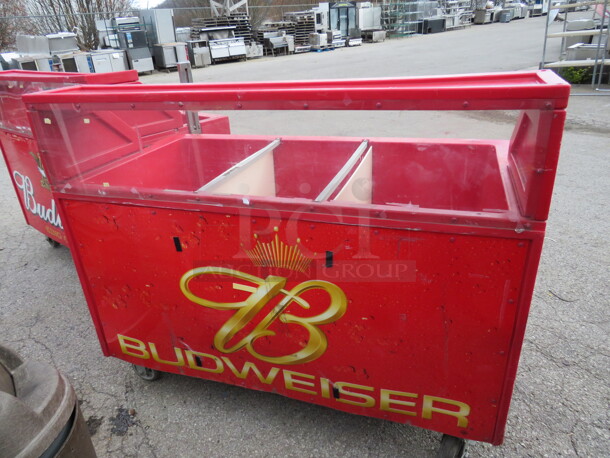 One Budweiser IRP Elite Beverage Cart/Kiosk With 3 Wells, Over Shelf On Casters. Model# IRP-2043. 60X30X50  - Image 1 of 4