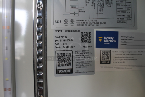 BRAND NEW SCRATCH AND DENT! 2023 Avantco 178GDC49HCB Black Metal Commercial 2 Door Cooler Merchandiser w/ LED Lighting and Poly Coated Racks. 115 Volts, 1 Phase. Tested and Working! - Image 11 of 12