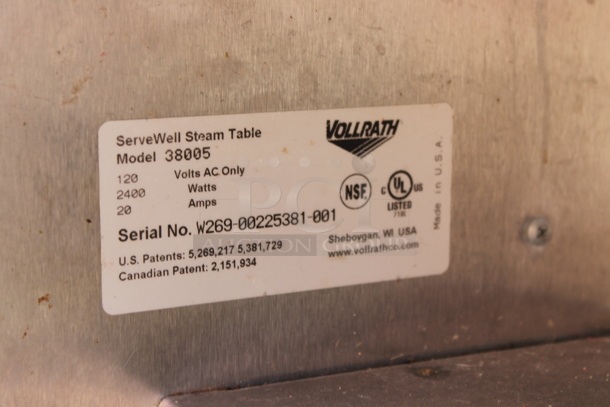 Serve Well Vollrath 38005 Stainless Steel Commercial Steam Table w/ Under Shelf. 120 Volts, 1 Phase. Cannot Test Due To Plug Style - Image 7 of 9