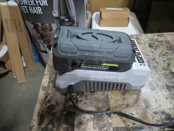One Sun Joe 40 Volt Eco Sharp Lithium ION Battery And Charger. - Image 1 of 3