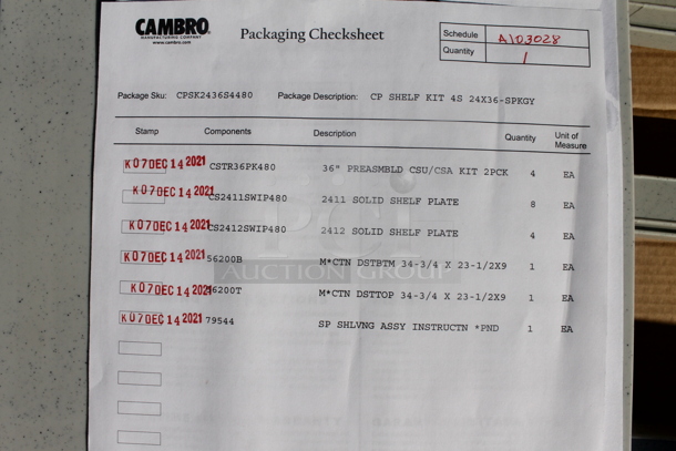 BRAND NEW IN BOX! Cambro CPSK2436S4480 Camshelving® Premium 24" x 36" Shelf Kit with 4 Solid Shelves - Image 3 of 4