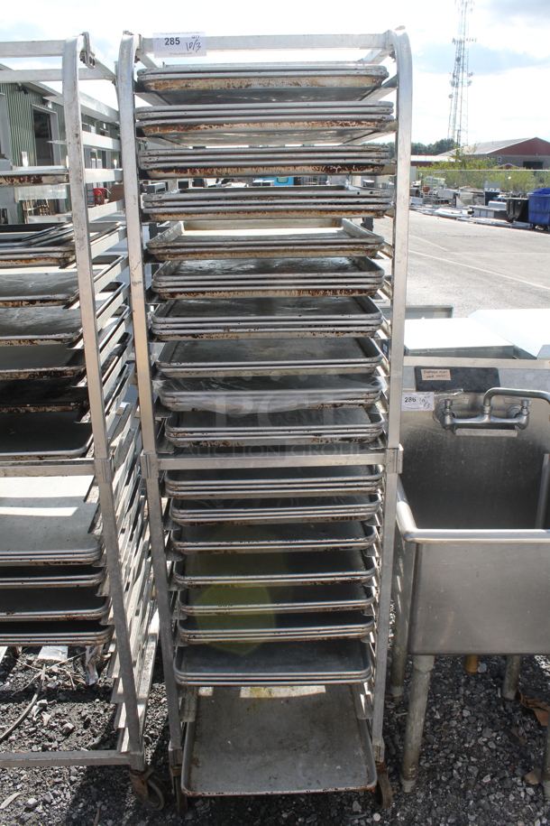 Metal Commercial Pan Transport Rack w/ 43 Metal Baking Pans on Commercial Casters. - Image 1 of 3
