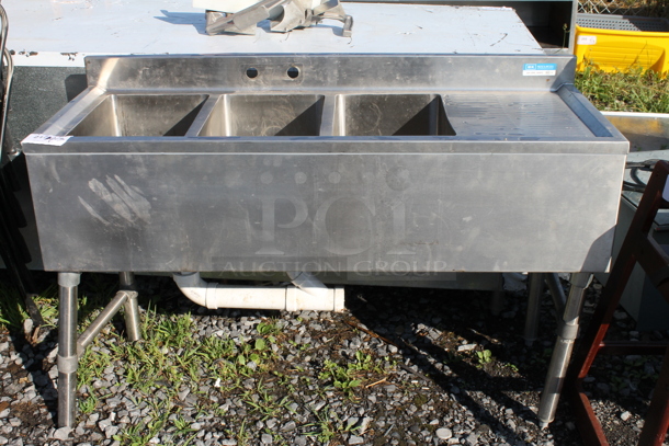 Stainless Steel Commercial 3 Bay Back Bar Sink w/ Right Side Drain Board. - Image 1 of 4