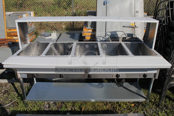 BRAND NEW SCRATCH AND DENT! KoolMore KM-OWS-5SG Stainless Steel Commercial Electric Powered 5 Bay Steam Table w/ Sneeze Guard and Under Shelf. Stock Picture Used as Gallery. 240 Volts. - Image 5 of 5