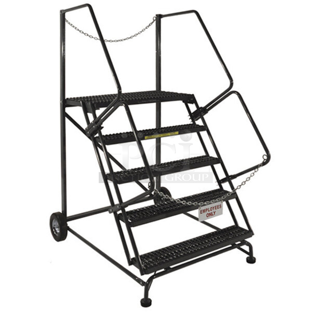 BRAND NEW SCRATCH & DENT! Ballymore TA-5-24 5-Step Gray Steel 59-Degree Slope Rolling Truck / Dock Access Ladder with 24"" Wide Steps. 32x53x80
 - Image 1 of 10