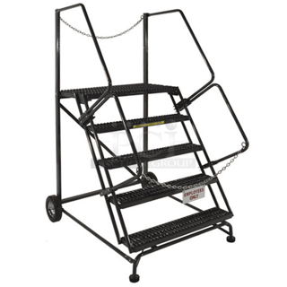 BRAND NEW SCRATCH & DENT! Ballymore TA-5-24 5-Step Gray Steel 59-Degree Slope Rolling Truck / Dock Access Ladder with 24"" Wide Steps. 32x53x80
