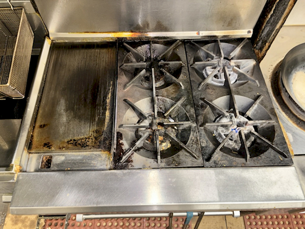 OUTSTANDING! American Range AR-12G-4B 36” Combination (4) Open Burners & 12” Griddle Plate, 3" Wide Grease Collector With Oven Base, Natural Gas. 183,000BTU 36x32-1/2x56 - Image 2 of 3