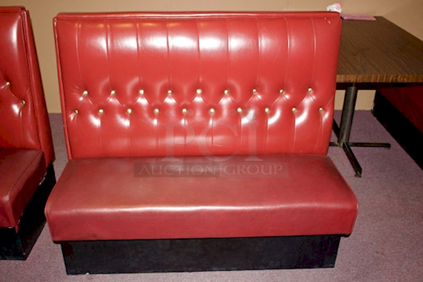 BEAUTIFUL! Ruby Red Single Button Tufted Booth Seating, Fully Upholstered, Heavy Duty Hardwood Frame and Removable Seat- 46x23x42 - Image 1 of 4