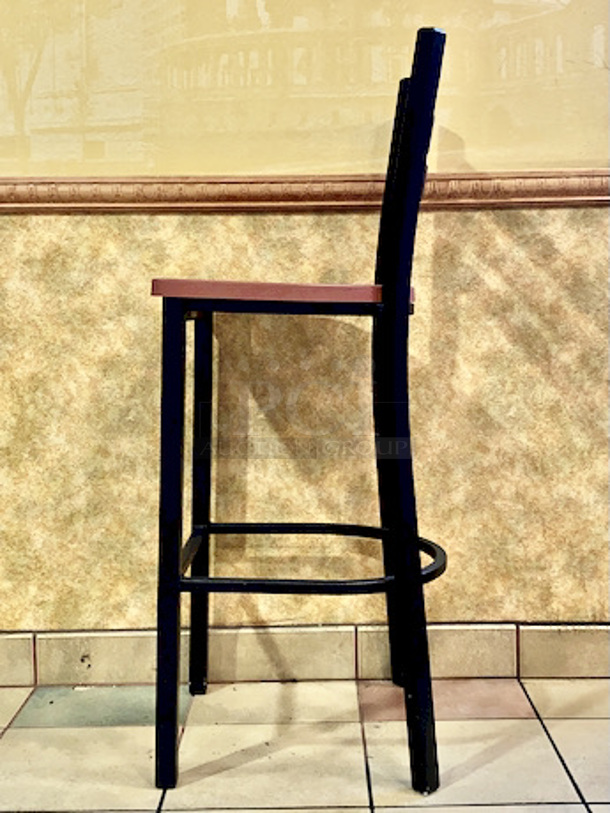 PRISTINE CONDITION! Pair of Plymold Quest Ladderback Steel Barstools with Composite Seat.

Overall Product Height	43"
Overall Product Depth	18"
Overall Product Width	16.25"
Seat Height	30"
Seat Depth	15.75"
Seat Width	16.375" - Image 5 of 5