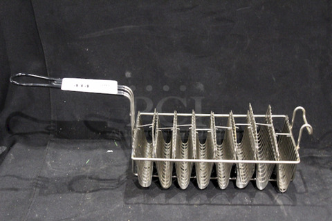 HOLY TACOS BATMAN! 12" x 6 1/2" x 4 1/2" 8-Slot Nickel-Plated Steel (8) Taco Fry Basket with Rubberized Handle and Front Hook