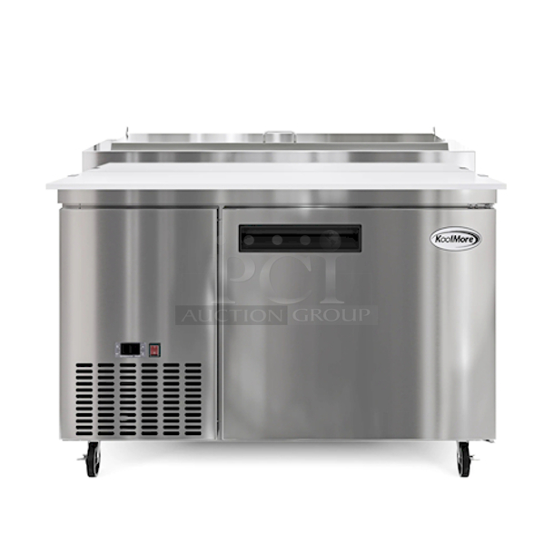 BRAND NEW SCRATCH & DENT! Koolmore KM-RPPS-1DSS 50 In. One Door Commercial Pizza Prep Refrigerator In Stainless-Steel. 375 Lb Tested. Works Perfect. Quickly Gets Down To and Holds Temp. Includes All Parts & Pieces.