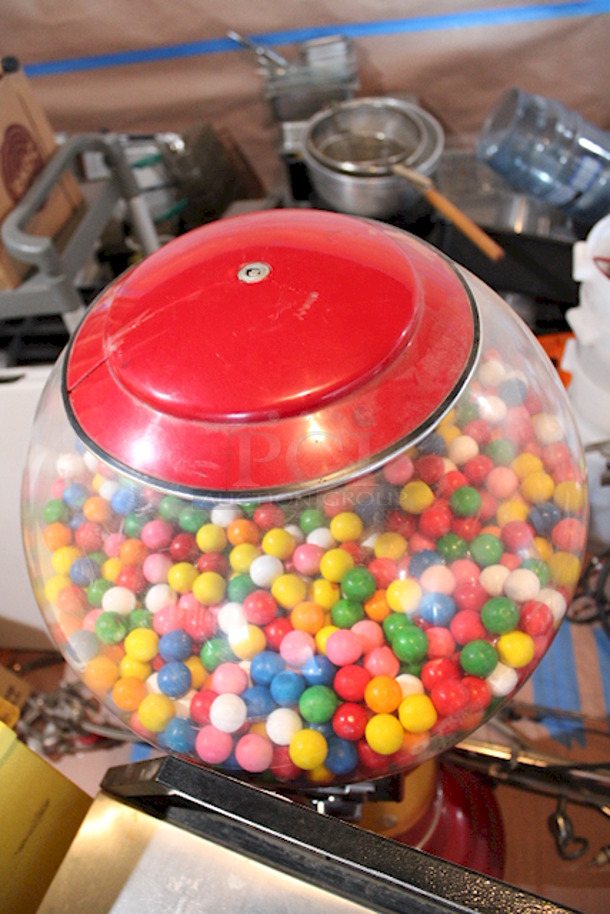 OFFICIAL! World Famous Magic Gumball International 5ft Large Spin and Drop Commercial Gumball Machine with Stand - Quarter Activated, Classic Red. TESTED! Works Perfect. Bowl & Housing Are Made From High Impact Clear As Crystal Fiber Glass. - Image 5 of 5