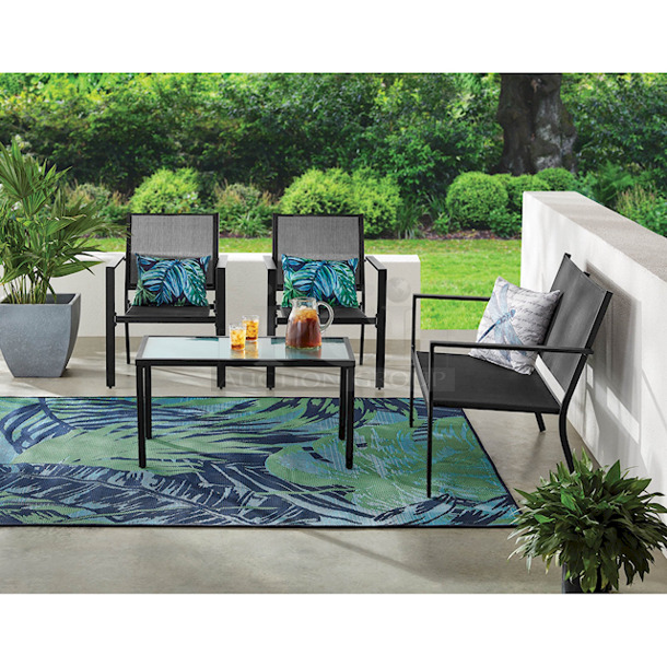 OUTSTANDING!! Mainstays Kingston Ridge 4-Piece Outdoor Conversation Set Patio Furniture with Grey Sling, Black Metal - Image 1 of 9