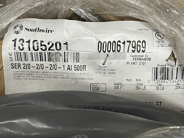 Huge Thimble of Wire. Southwire Model: 13105201 - SER 2/0 - 2/0-2/0 - 1 AI  - Image 6 of 6
