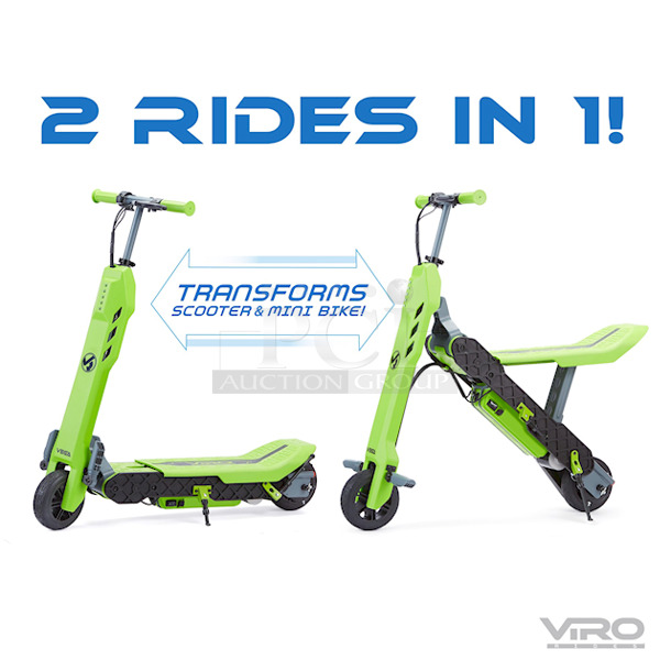SWEET! VIRO Rides Vega 2-in-1 Transforming Electric Scooter & Mini Bike, Green. 10mph
