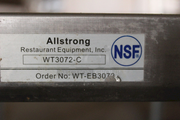 DO NOT PASS ON THIS!! Allstrong WT-3072-C  (1) Shelf Work Table Stainless Steel Top With 2" Flanged On All Edges. Standard Under-Shelf - Stainless Steel With 1-1/2" Flanged Edges.30"	72"	35" - Image 9 of 9