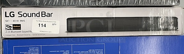 LG SK1 2.0 Channel Compact Sound Bar with Bluetooth® Connectivity. 25.6" x 3.03" x 3.5" - Image 1 of 2