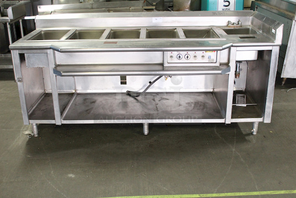 AWESOME! Wells Mfg 5 Well Steam Table With Sink And Under-Shelf, Stainless Steel. 90x36x42