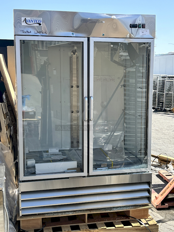 BRAND NEW SCRATCH & DENT! Avantco A-49R-G-HC 54" Glass Door Reach-In Refrigerator. 115v. Tested. Works Perfect. SN: 551837640.  Glass On Right Door Is Damaged. 54x32-3/16x82-1/2 - Image 2 of 9