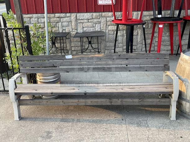 WEATHER PROOF!! 2x4basics 90134ONLMI Hopkins 6ft Bench, Solid Wood Frame & Seating With Eucalyptus Ends & Integrated Cup Holders In Each Arm Rest. Can Be Easily Modified To Any Size Between 2-6ft. 72x40x33 - Image 1 of 5