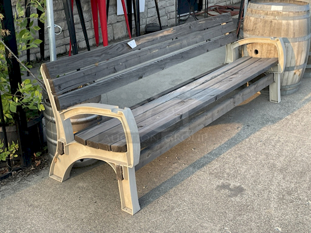 WEATHER PROOF!! 2x4basics 90134ONLMI Hopkins 6ft Bench, Solid Wood Frame & Seating With Eucalyptus Ends & Integrated Cup Holders In Each Arm Rest. Can Be Easily Modified To Any Size Between 2-6ft. 72x40x33 - Image 3 of 5
