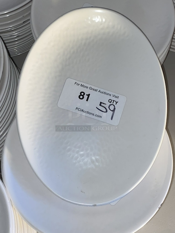 NICE! World Bell White Melamine Textured 12" Oval Plates. 59x Your Bid - Image 1 of 6