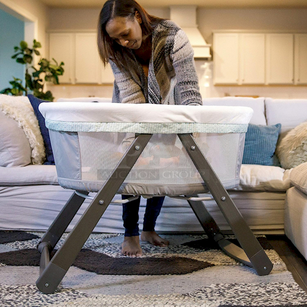 NEW!! Ingenuity Foldaway Rocking Wood Bassinet Portable Folding Rocking Bassinet - Wallace. 37" x 23-1/4" x 28 - Image 3 of 6