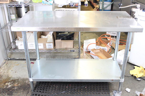 Regency 600T2448G 24" x 48" 18-Gauge 304 Stainless Steel Commercial Work Table with Galvanized Legs and Undershelf + Add-On Can Opener.  - Image 4 of 11