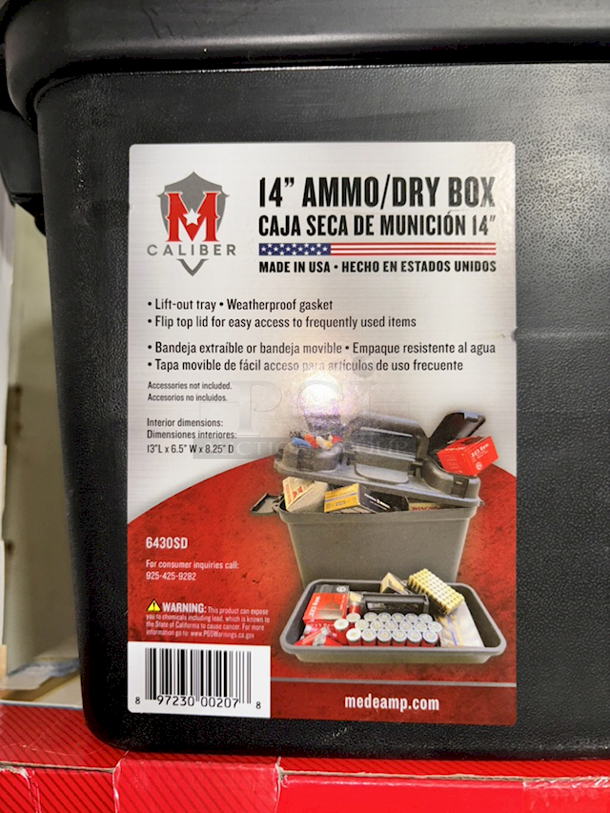 M Caliber 6430SD 14" Ammo/Dry Box. Lift-Out Tray • Weatherproof Gasket • Flip Top Lid For Easy Access To Frequently Used Items. 13x6-1/2x8-1/4 - Image 2 of 3