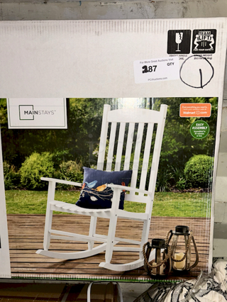 MAINSTAYS™ White Wooden Porch Rocker, Acacia Wood, Contoured-Slat Seat. 27x35x45.79