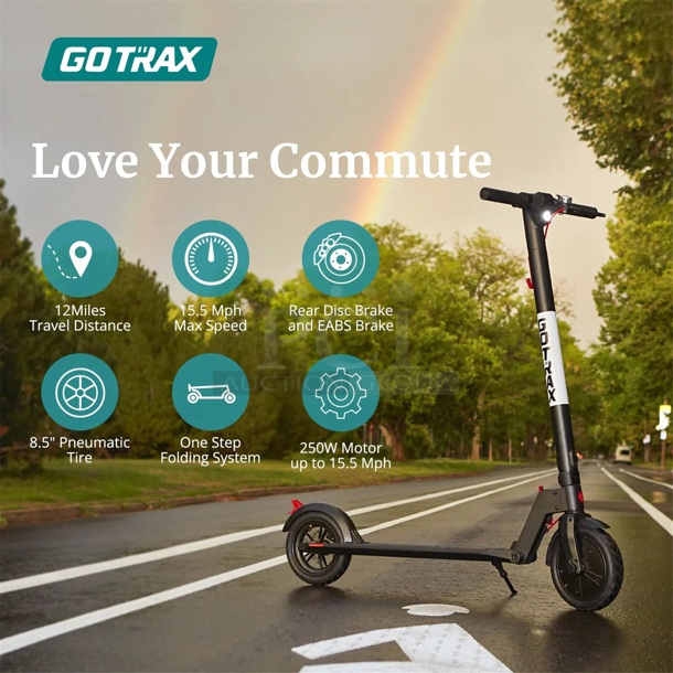 Gotrax Rival Electric Scooter, 8.5" Pneumatic Tire, Max 12 Mile Range and 15.5Mph Speed, 250W Foldable Escooter for Adult, Black - Image 6 of 8