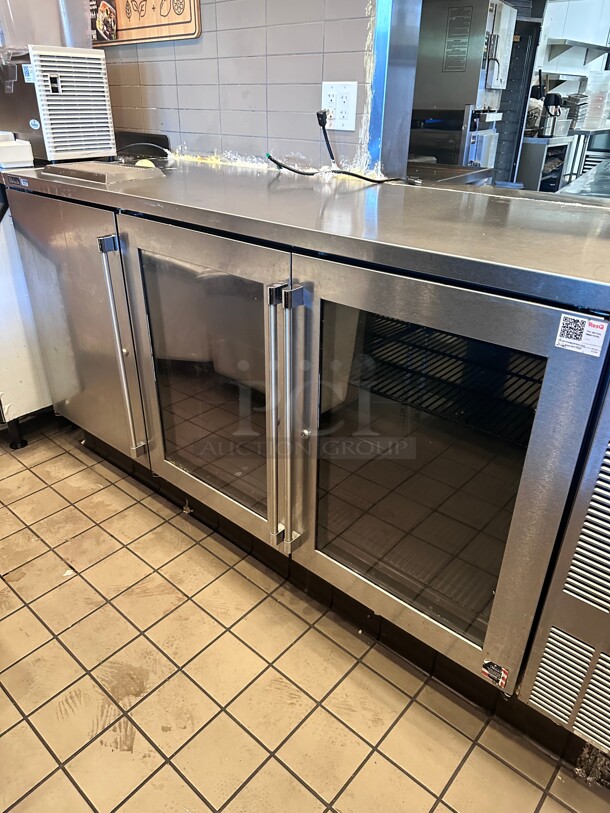 Late Model Perlick BBS84-RMT 84 inch Back Bar Refrigerator - 3 Swinging Doors, Two Galss and One Stainless, 120v Tested and Working - Image 5 of 9